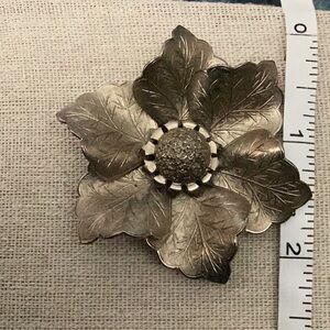 Pewter Flower Brooch unmarked 2.25” 0307